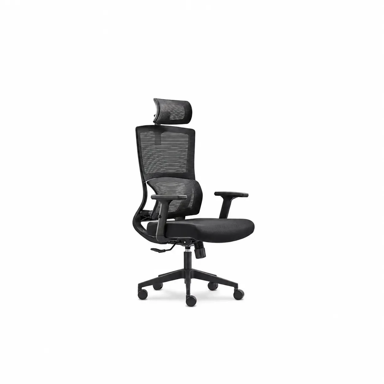 ChatGPT (9) Black ergonomic office chair with headrest, armrests, and wheels