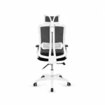White mesh office chair with headrest rear three-quarter view