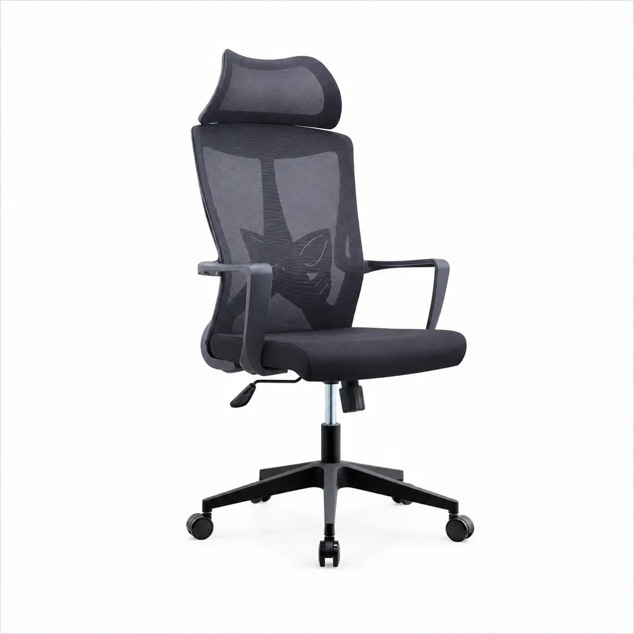 black-ergonomic-mesh-office-chair-rear-view Black ergonomic mesh office chair with headrest rear view