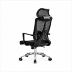 Black ergonomic mesh office chair with headrest side view