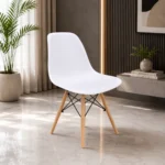 White Shell Chair with Wooden Eiffel Legs