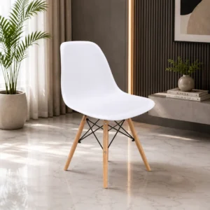 White Shell Chair with Wooden Eiffel Legs