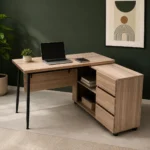 L Shaped Office Desk with storage drawers and powder-coated metal frame