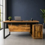 IronEdge Executive Office Desk with Side Rack – Wood & Wood