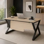 FusionEdge Office Desk with Side Rack made from laminated sheet and powder-coated metal frame