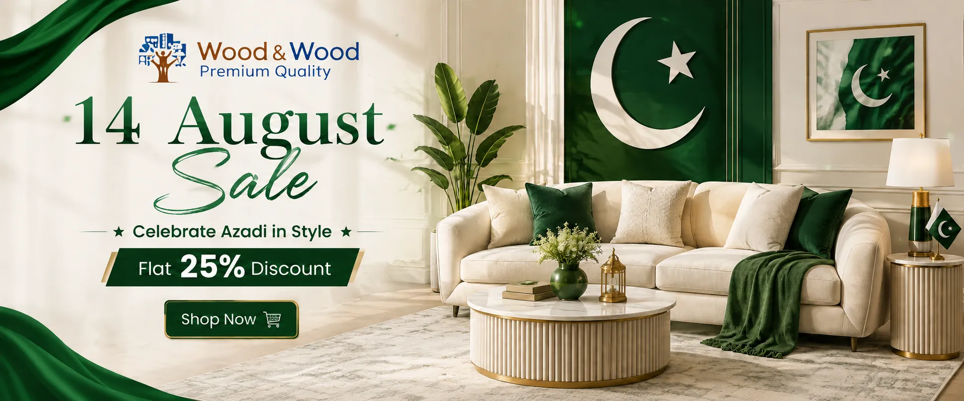Wood & Wood Furniture 14 August Independence Day sale with flat 25 percent discount